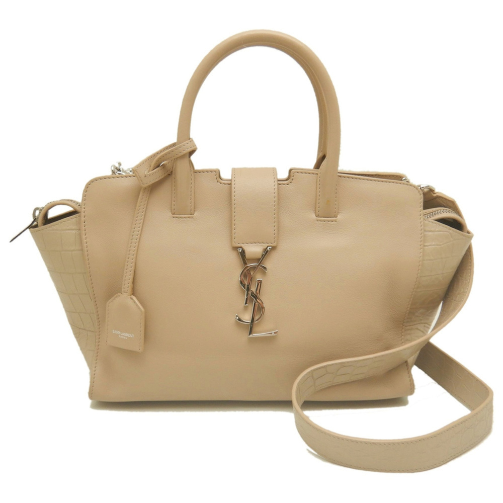 SAINT LAURENT Downtown Baby embossed leather handbag, beige, women's, item nu...